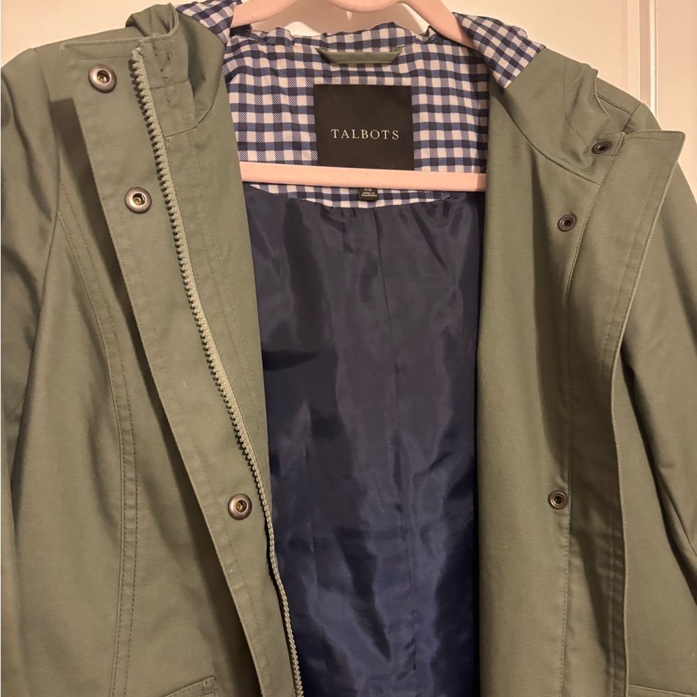 Talbots Olive and Navy Hooded Parka/Rain Coat - Picture 3 of 7